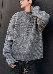 Loose Grey O Neck Cozy Cable Knit Men Sweaters Spring