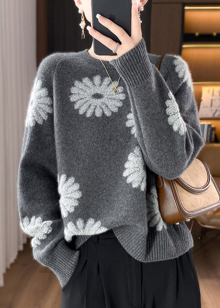 Loose Grey O Neck Cozy Woolen Knit Sweaters Spring