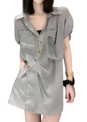 Loose Grey Peter Pan Collar Button Cotton Two Piece Set Summer