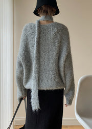 Loose Grey Scarf Hollow Out Cotton Knit Sweaters Spring