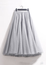 Loose Grey Solid Elastic Waist Tulle Skirts Summer