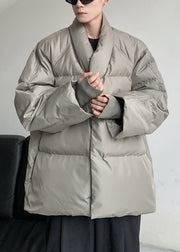 Loose Grey Stand Collar Solid Duck Down Men Coat Spring