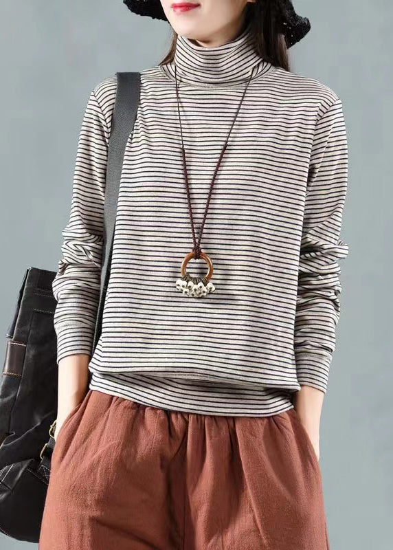 Loose Grey Striped Patchwork Warm Fleece Top Fall