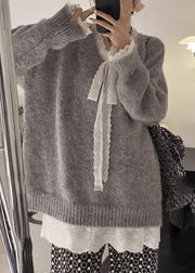 Loose Grey Thick Cozy Cotton Knit Sweaters Winter