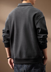 Loose Grey Zip Up Pockets Cotton Men Sweatshirt Spring