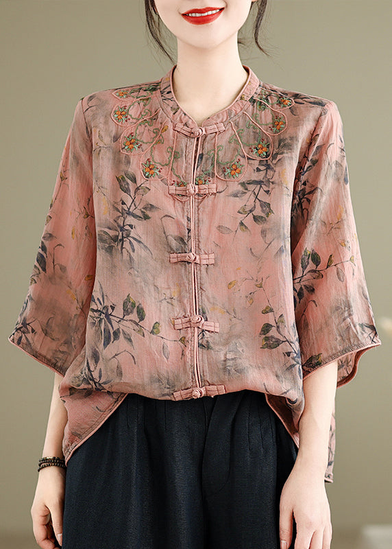 Loose Inki Pink Print Button Shirt Spring