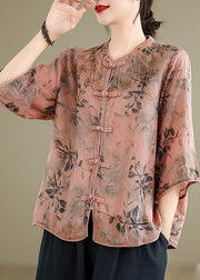 Loose Inki Pink Print Button Shirt Spring