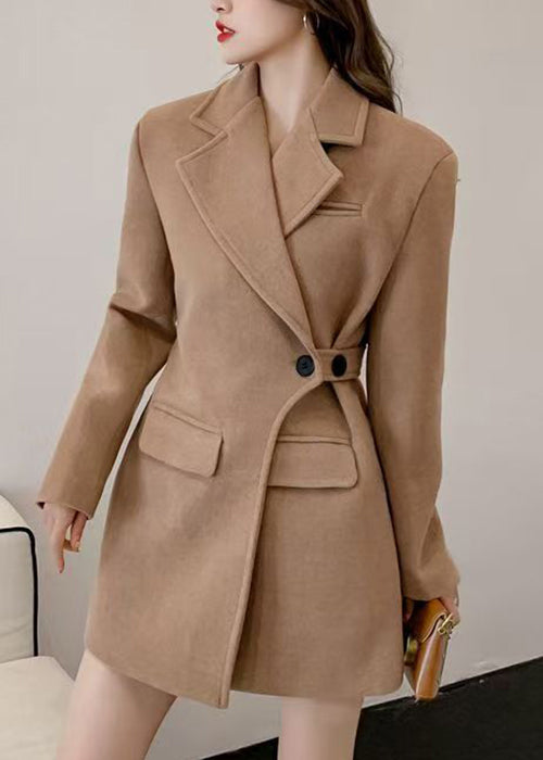 Loose Khaki Asymmetrical Knit Cape Tops And Coat Woolen Two-Piece Set Spring