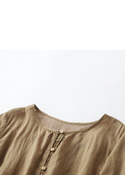 Loose Khaki Button Low High Design Cotton Blouse Spring