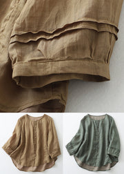 Loose Khaki Button Low High Design Cotton Blouse Spring