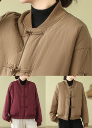 Loose Khaki Button Pockets Cotton Filled Parka Long Sleeve