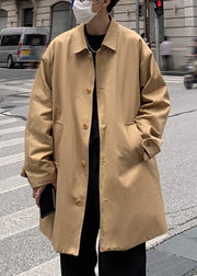 Loose Khaki Button Pockets Cotton Men Coat Spring