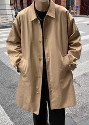 Loose Khaki Button Pockets Cotton Men Coat Spring