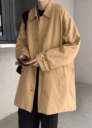 Loose Khaki Button Pockets Cotton Men Coat Spring