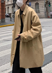 Loose Khaki Button Pockets Cotton Men Coat Spring