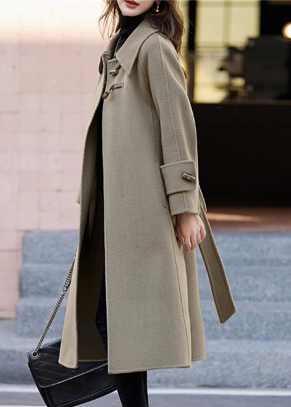 Loose Khaki Button Pockets Patchwork Cashmere Coats Long Sleeve