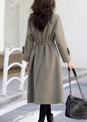 Loose Khaki Button Pockets Patchwork Cashmere Coats Long Sleeve