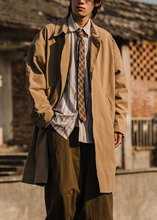 Loose Khaki Button Pockets Solid Cotton Men Coat Spring