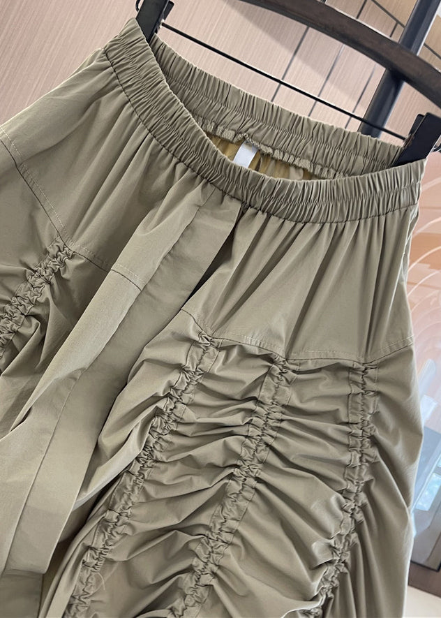 Loose Khaki Drawstring Elastic Waist Cotton Skirt Summer