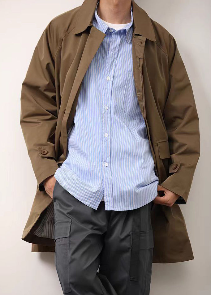 Loose Khaki Peter Pan Collar Button Cotton Men Coat Spring