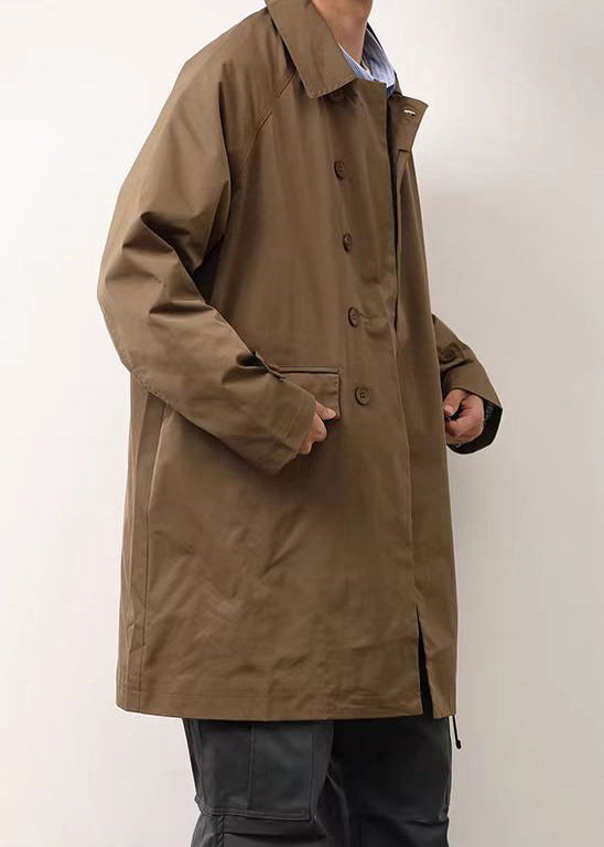 Loose Khaki Peter Pan Collar Button Cotton Men Coat Spring