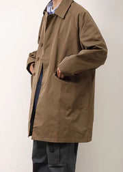 Loose Khaki Peter Pan Collar Button Cotton Men Coat Spring