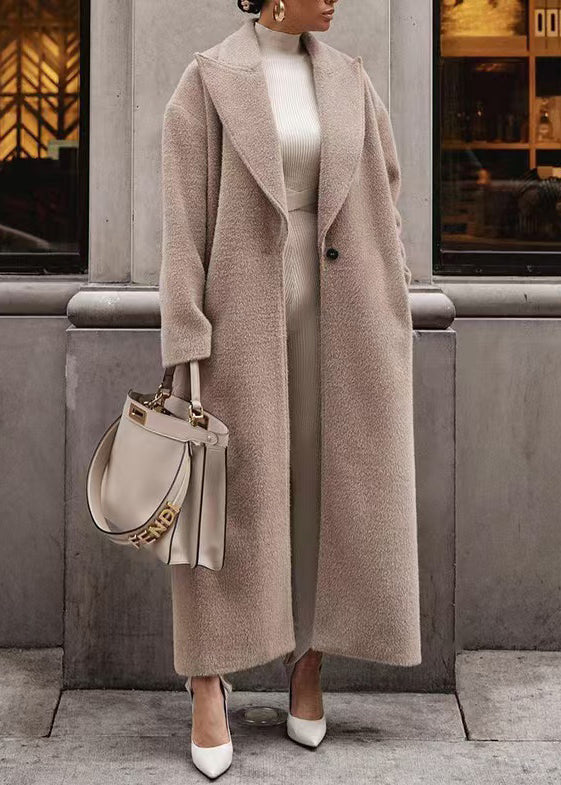 Loose Khaki Peter Pan Collar Button Pockets Long Coat Spring