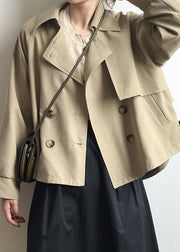 Loose Khaki Peter Pan Collar Patchwork Button Trench Coats Sprin