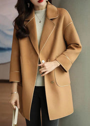 Loose Khaki Peter Pan Collar Pockets Woolen Trench Coat Fall