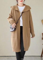 Loose Khaki Pockets Cozy Cotton Knit Long Sweaters Cardigans Fall