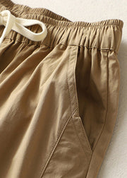 Loose Khaki Pockets Drawstring Cotton Crop Pants Summer