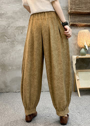 Loose Khaki Pockets Elastic Waist Cotton Crop Pants Summer