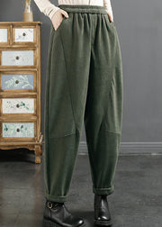 Loose Khaki Pockets Elastic Waist Warm Fleece Corduroy Pants Winter