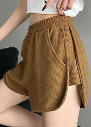 Loose Khaki Pockets Patchwork Elastic Waist Shorts Summer