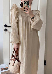 Loose Khaki Ruffled Lace Up Cotton Pajamas Dresses Spring