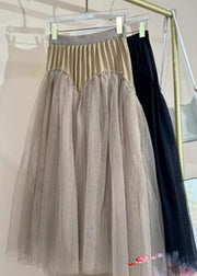 Loose Khaki Ruffled Side Open Tulle Skirt Spring