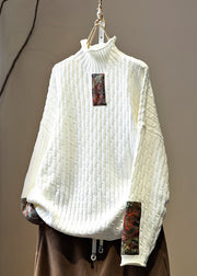 Loose Khaki Turtleneck Patchwork Cotton Knit Sweaters Spring