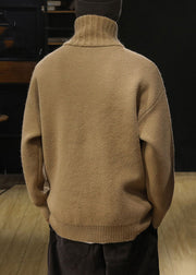 Loose Khaki Turtleneck Zip Up Knit Mens Sweaters Winter