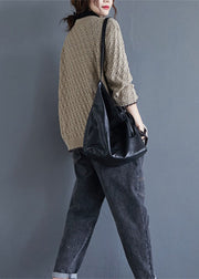 Loose Khaki V Neck Hollow Out Button Knit Cardigan Fall