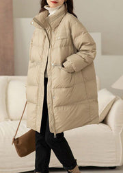 Loose Khaki Zip Up Pockets Patchwork Duck Down Coat Winter