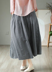 Loose Large Plaid Pockets Elastic Waist Cotton Skirts Summer