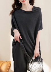 Loose Light Camel Asymmetrical Ice Silk Knit Tops Half Sleeve