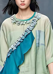 Loose Light Green Asymmetrical Patchwork T Shirt Summer