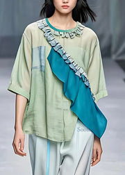 Loose Light Green Asymmetrical Patchwork T Shirt Summer