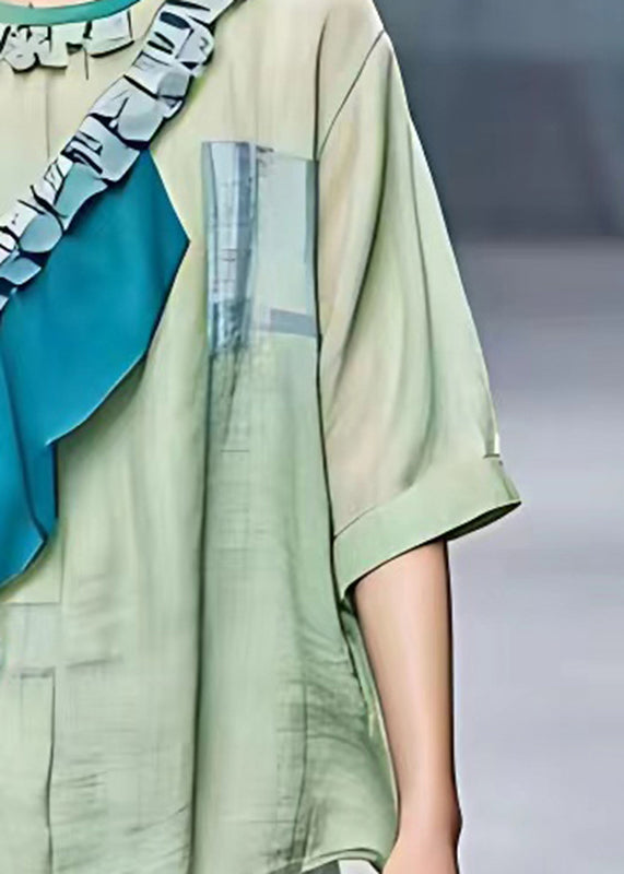 Loose Light Green Asymmetrical Patchwork T Shirt Summer