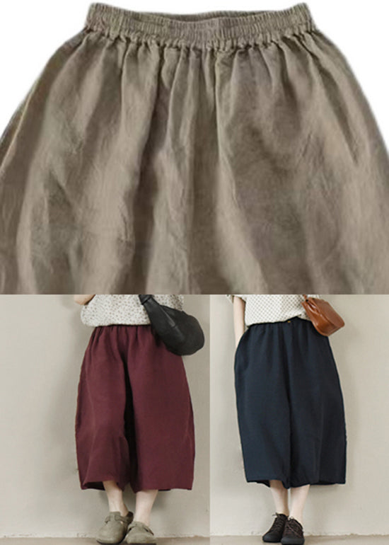 Loose Linen Colour Elastic Waist Wide Leg Pants Summer