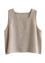 Loose Linen Colour Square Collar Solid Linen Tops Summer