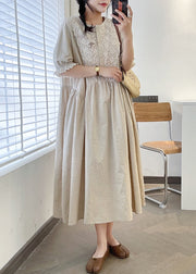 Loose Linen O Neck Lace Patchwork Linen Long Dresses Summer