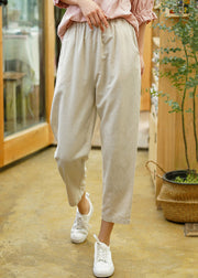 Loose Linen Pockets Elastic Waist Linen Crop Pants Fall