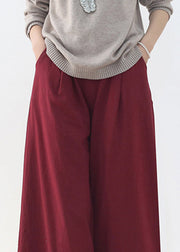 Loose Mulberry Button Pockets Linen Wide Leg Pants Winter